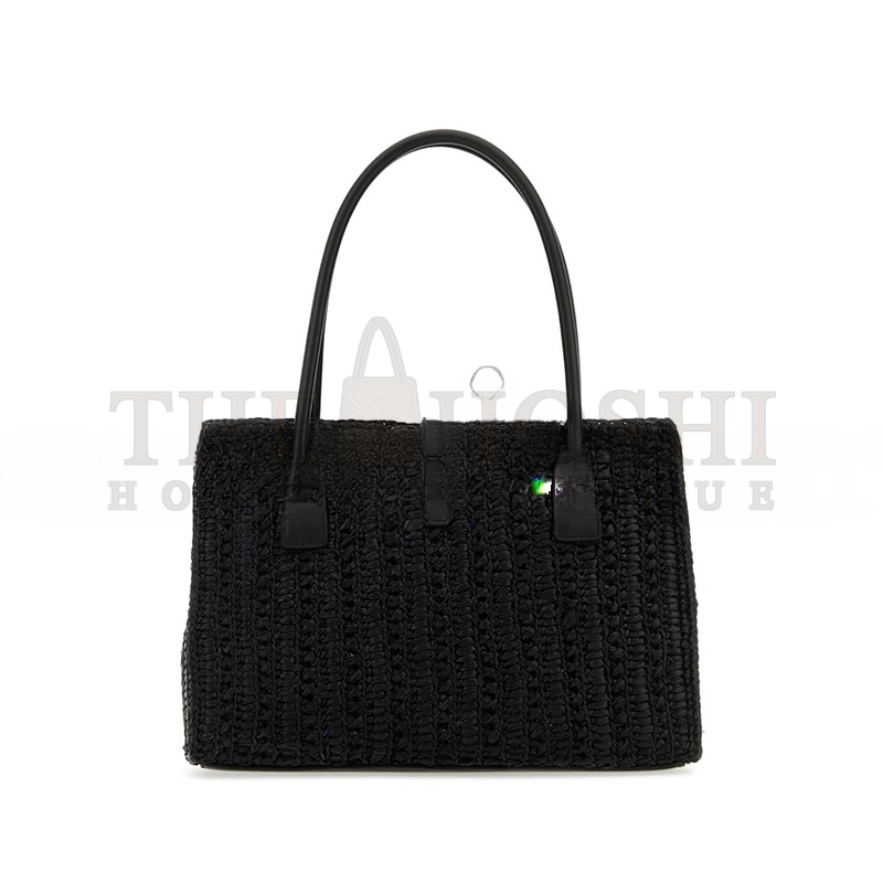 Y51 RAFFIA PANIER RECTANGLE TOTE BLACK 741199GAADO (29*21*9cm) Master Quality